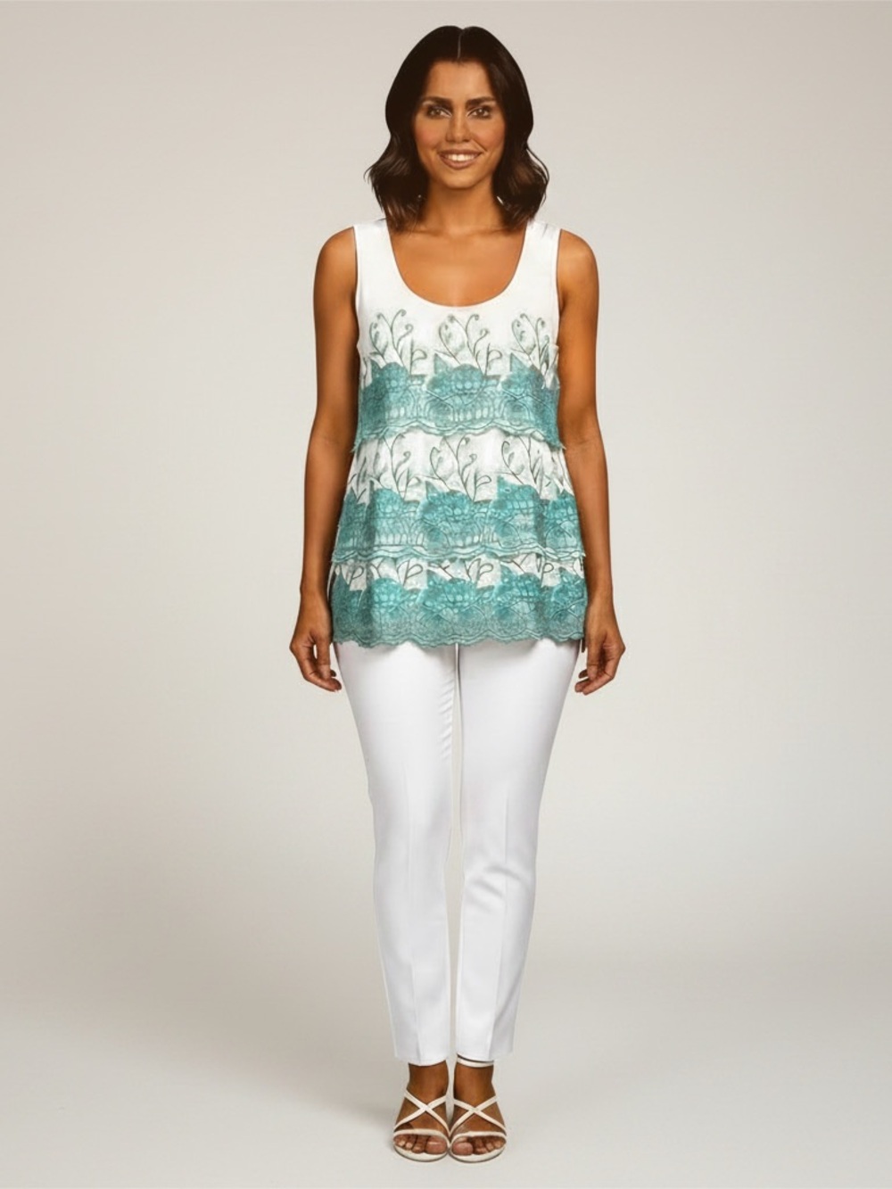 Alfani Aqua Ruffled Tank Petite Large